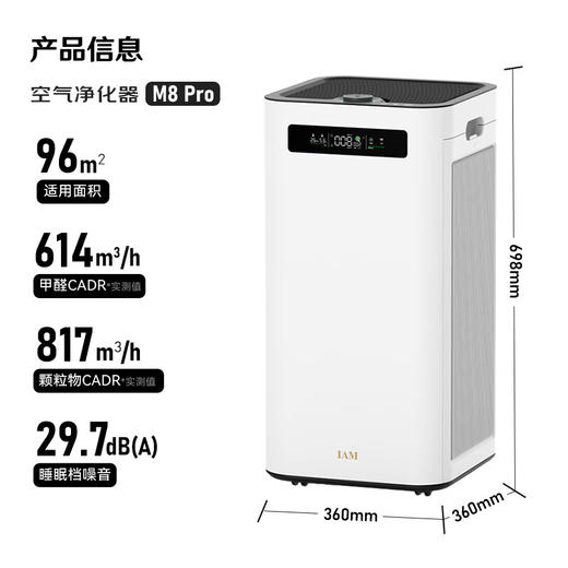 IAM空气净化器除甲醛雾霾细菌病毒过敏源家用负离子卫健委备案消毒机炭魔方3年长效分解甲醛M8 Pro 商品图0