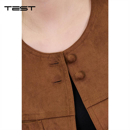 秋上新复古棕色麂皮圆领短款夹克2253025 商品图4