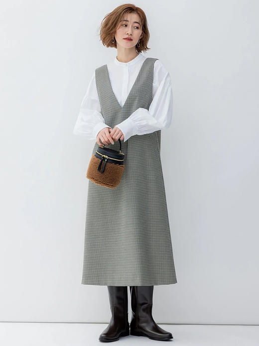 23区日系春季通勤混纺V领套头细格背心连衣裙无袖连身裙商场同款 商品图1