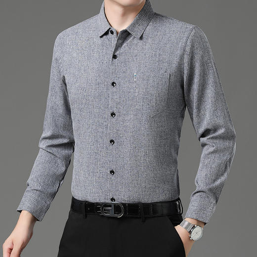 秋季长袖衬衣男士中年商务休闲真口袋棉麻爸爸男装衬衫 商品图5