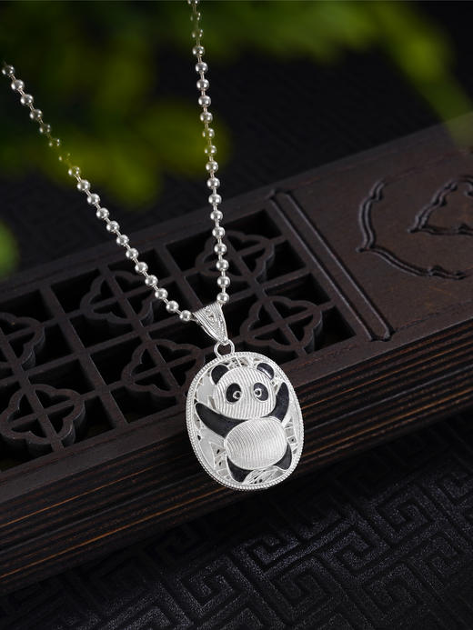 子佩集S990银【熊猫佩佩】情侣套链项链【DSDZ004】原创作品花丝珐琅彩双面吊坠2509 商品图5