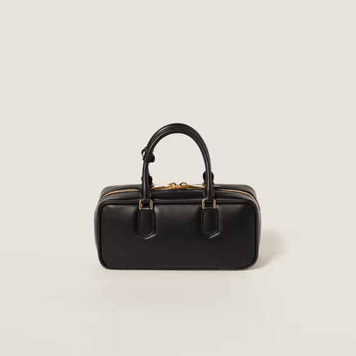 Miu Miu 女士亮漆金属字母徽标 Arcadie 大号皮革提挎包 黑色 5BB148 ACR3 F0002 VOON 商品图2