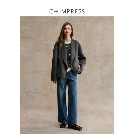C+IMPRESS/西嘉骆驼绒绵羊毛 时髦松弛感宽松短款双面呢大衣外套 商品图3