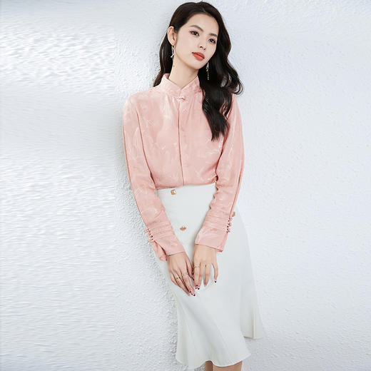 立领新中式高端重磅，提花真丝桑蚕丝衬衣KB-2511 商品图1