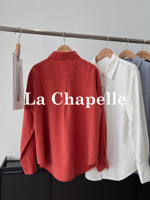 会员福利【挺阔有型/高品质】拉夏贝尔/La Chapelle通勤排扣翻领衬衫女2025秋季新款一字假口袋长袖宽松长袖衬衣 商品图5