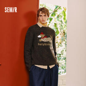 森马毛衫男冬季萌宠提花针织衫2025新款美式复古潮流宽松套头毛衣
