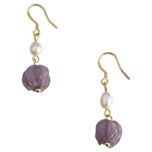 【紫莲花·珍珠耳环】敦煌小众国风原创手作花朵淡水珍珠耳环 法式复古优雅高级感文艺耳饰 商品图4