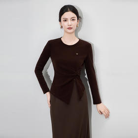 「高货wl」全新升级【铂金会员183/天猫249/差价66】(65903)洛诗琳复古设计感植绒长袖T恤2025秋季扭结收腰丝绒上衣