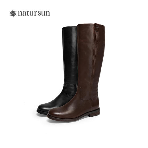 natursun复古骑士靴冬季新款女时尚舒适长筒靴英伦风显瘦靴子N25573511 商品图4