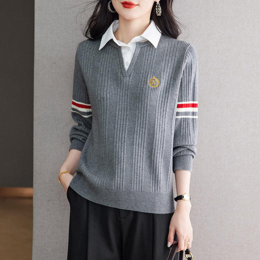 CC针织假两件上衣女秋装2025新款宽松别致漂亮小衫洋气衬衫长袖衬衣 商品图2