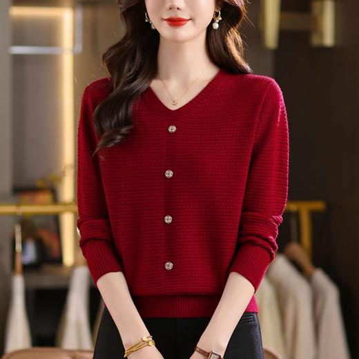 CCV领镶钻扣针织衫女秋冬内搭修身款气质女神范短款套头打底毛衣潮 商品图1