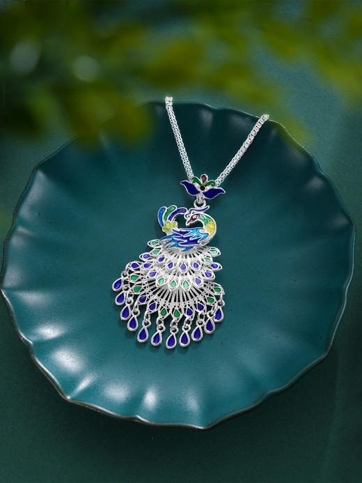 子佩集S990银【灵羽摇华】花丝孔雀套链（小号）【YXYLDZ045】项链珐琅彩2509 商品图1