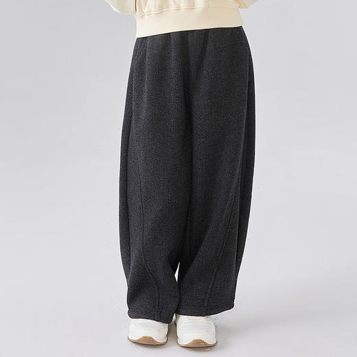 笛莎Deesha 2025冬季女童时尚休闲人字纹加绒弯刀裤廓形长裤 商品图1