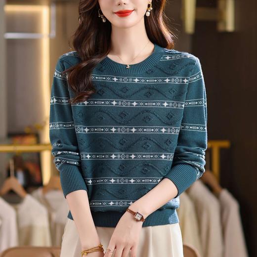CC早秋新款套头毛衣女气质女神范复古花纹圆领内搭通勤短款针织衫潮 商品图3