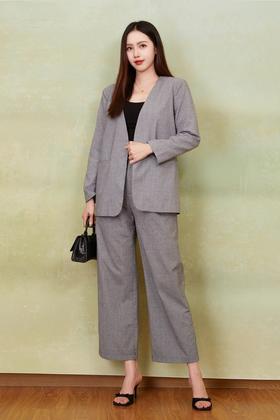 ESTELLICA 极简老钱风黑白细格西装长裤套装 21150