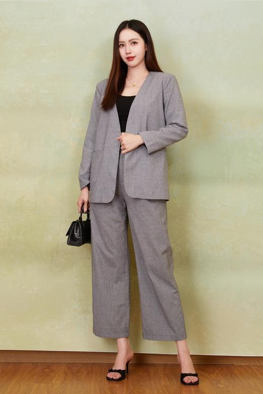 ESTELLICA 极简老钱风黑白细格西装长裤套装 21150 商品图0