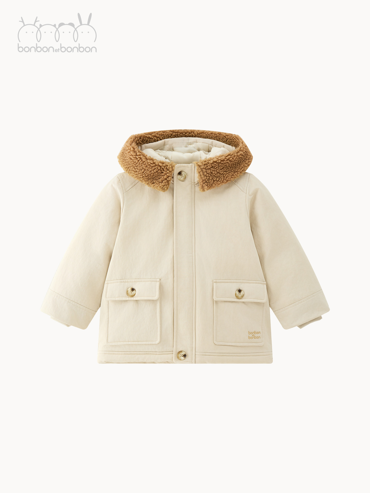 米白色派克羽绒大衣