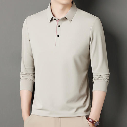 男长袖衬衫领T恤衫中青年男士纯色薄款休闲打底衫男T恤 商品图0