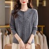 CC圆领针织开衫女春秋立体小花+精致纽扣设计长袖 百搭短款毛衣女 商品缩略图0