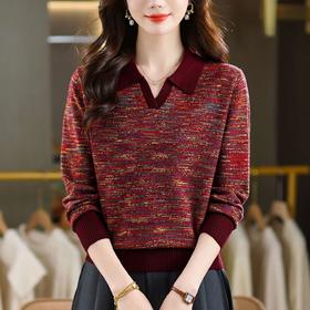CC复古风翻领彩纱针织衫女2025年 秋季时尚显瘦百搭长袖通勤上衣女