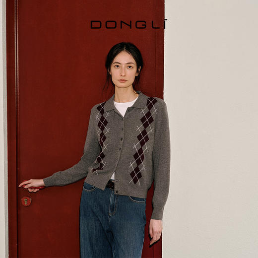 东黎 • 我不被驯化 山羊绒女士秋季学院风菱形格套衫 5160 商品图0