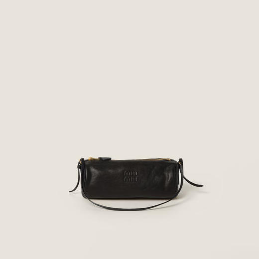 Miu Miu 女士压花字母徽标纳帕皮革小号单肩包 黑色 5NE851 AEFX F0002 商品图0