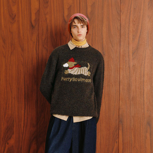 森马毛衫男冬季萌宠提花针织衫2025新款美式复古潮流宽松套头毛衣 商品图2
