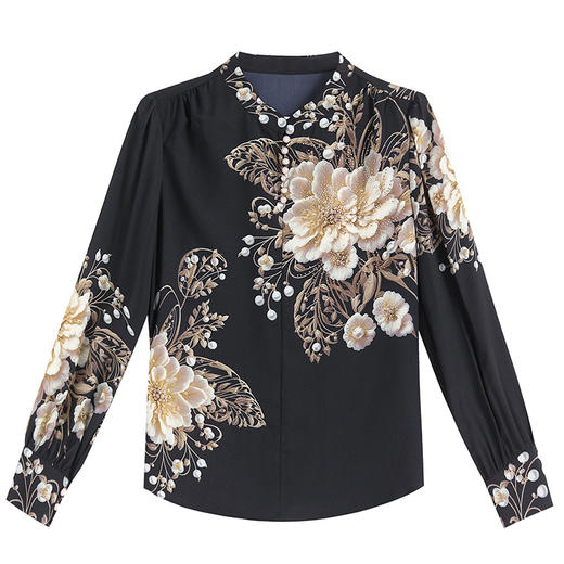 KQL2025抖音爆款数码直喷印花长袖洋气遮肚子衬衣百搭桑蚕丝上衣 商品图4