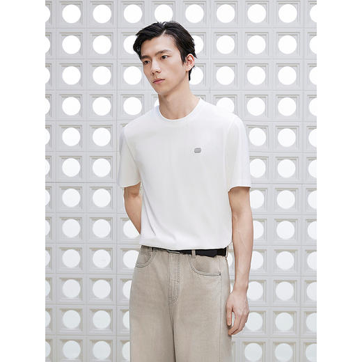 GXG男装 圆领合体T恤凉感桑蚕丝上衣商务短袖针织 2025夏季新品 商品图2