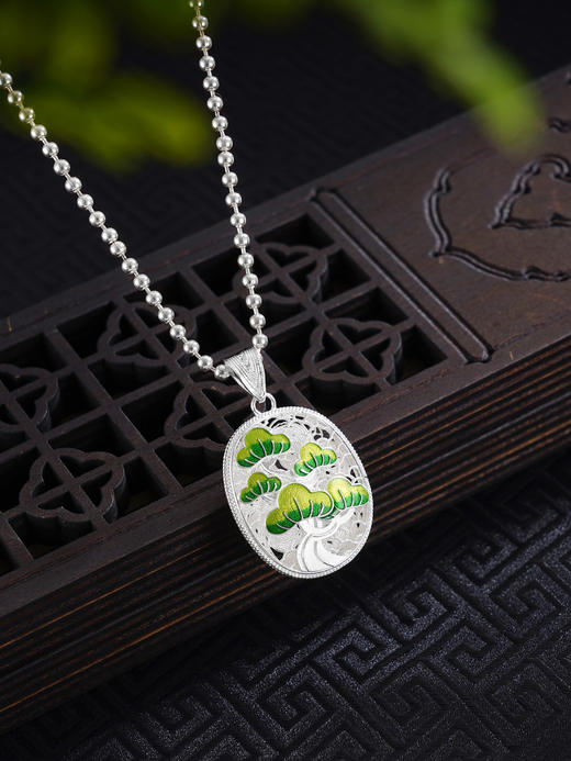 子佩集S990银【青松怡悦】情侣套链项链【DSDZ006】原创作品花丝珐琅彩双面设计2509 商品图0