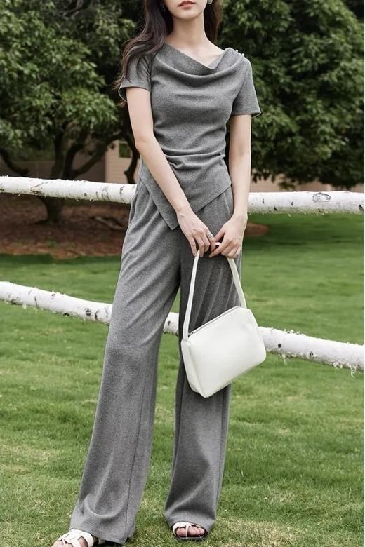 SENTUBILA尚都比拉 舒适休闲灰色荡领上衣长裤套装 21186 商品图4