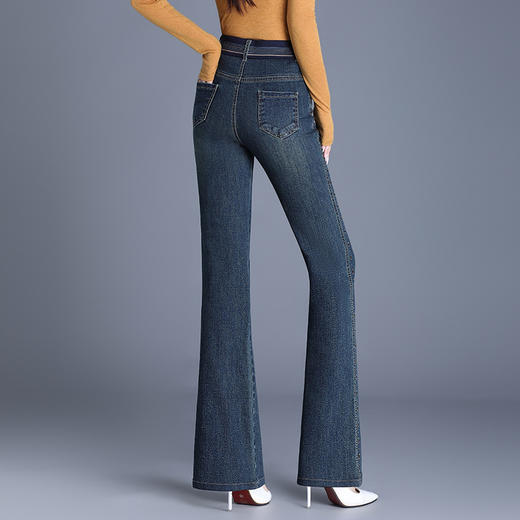 QYM 9855-Y弹力高腰刺绣花牛仔裤微喇裤宽松休闲裤 商品图2