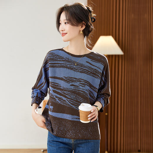 条纹圆领毛衣，宽松慵懒套头针织衫CC-JDS-3052 商品图2
