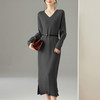 HR XF5821侧开叉针织连衣裙过膝毛衣裙气质显瘦 商品缩略图3