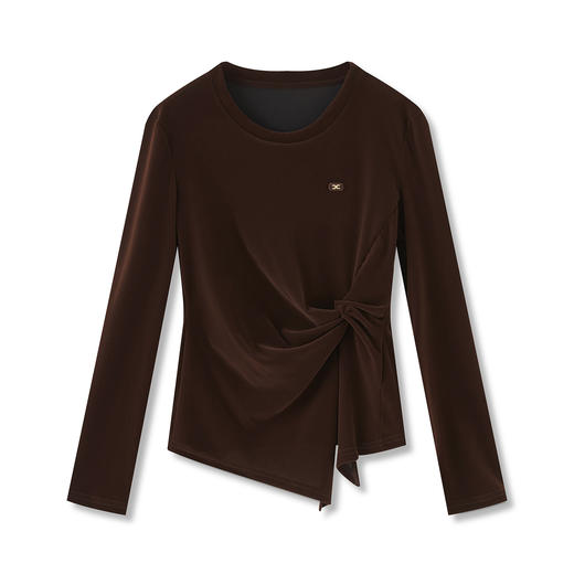 「高货wl」全新升级【铂金会员183/天猫249/差价66】(65903)洛诗琳复古设计感植绒长袖T恤2025秋季扭结收腰丝绒上衣 商品图4