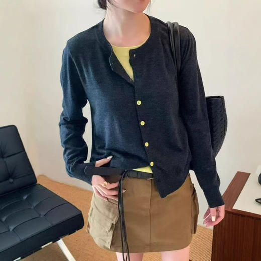 2025秋装新款细羊毛假两件开衫拼色上衣针织衫毛衣韩版淑女装 商品图2