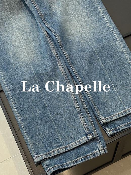 会员福利【雅赛尔+高棉】拉夏贝尔/La Chapelle字母皮标牛仔裤女高腰水洗宽松垂感休闲百搭直筒长裤秋季 商品图8
