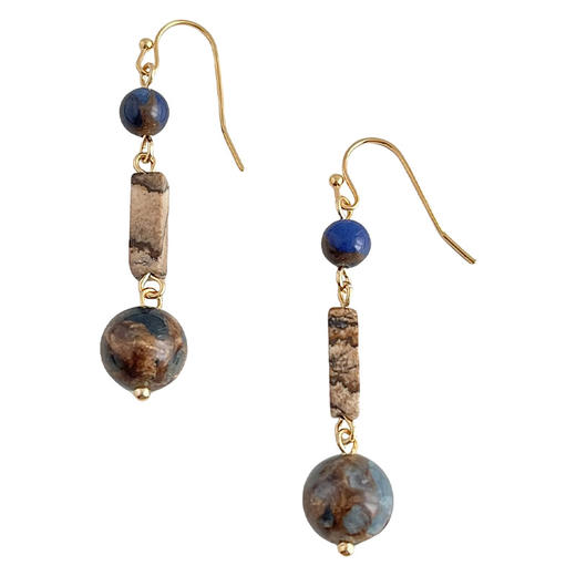 【浣溪沙·虎眼石耳环】敦煌小众国风原创手作天然石 蓝色耳环文艺复古新中式高级感耳饰品 商品图4