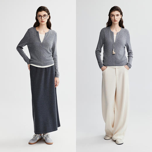 初棉显瘦抽褶假两件针织衫 商品图4