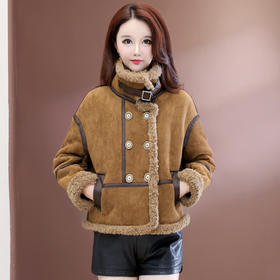 QYM 25XB525-Y时尚皮毛一体外套厚款保暖休闲短款气质优雅上衣