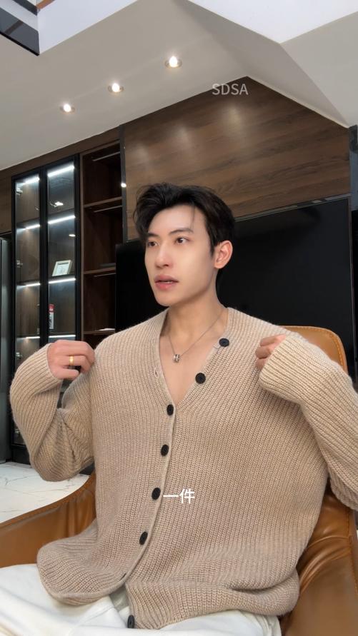 72537SDSA男士秋冬新款痞帅男装简约纽扣V领开衫针织衫网红款宽松毛衣 商品图0