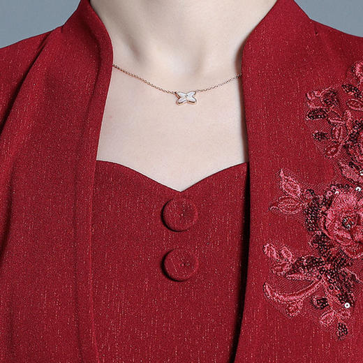 QYM H3371-Y连衣裙假两件裙妈妈装中长款礼服裙 商品图3