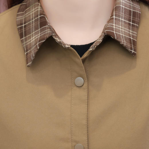 QYM 79C2528-Y时尚衬衣格子领外套单排扣开衩休闲上衣 商品图3