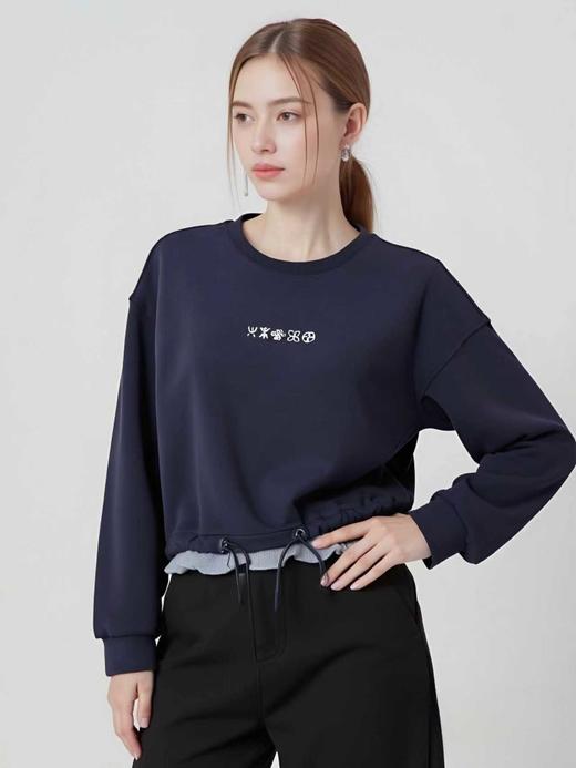 12.12错过没有！清货不退【秋上新】W84刺绣抽绳小花苞内里薄绒撞色卫衣-喜出 商品图0