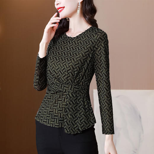 KQL2025秋季新款圆领时尚百搭小衫洋气修身气质长袖打底衫女 商品图1