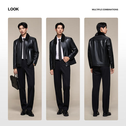 【山羊皮/水貂毛】柒牌立领皮衣2025冬季兔毛内胆防风高端外套男129J70640 商品图2