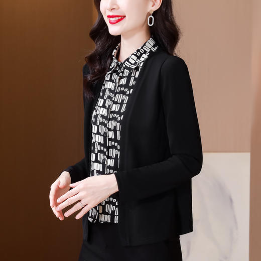 KQL长袖针织拼接衬衫女春秋新款假两件时尚洋气气质大码上衣妈妈衬衣 商品图3