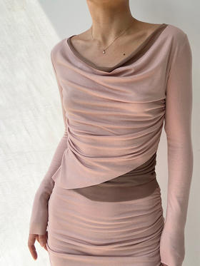 SIJIA｜AW2540 粉拼色网纱荡领上衣