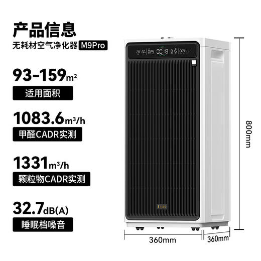 IAM空气净化器无耗材除甲醛细菌过敏源家用办公商用负离子甲醛数显M9 Pro滤芯免更换 商品图0