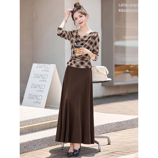 法式设计感格纹上衣长裙套装，气质高级感洋气半身裙两件HR-SNX3185 商品图0